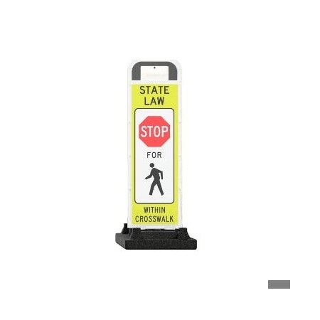 Eastern Metal Signs And Safety Vertical Crosswalk Sign, STOP FOR PEDESTRIAN, 2 12W x 36H V-Panels, 37lb U-Base VP-6536-STOP-FB
